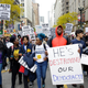 Demonstrators protest Donald Trump’s visit to Chicago outside Trump International Hotel & Tower on Oct. 28, 2019, in Chicago, where Trump also trashed the city while speaking to a police chiefs group.